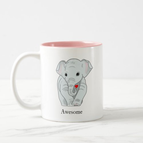 Cute Young Elephant Holding a Heart Two_Tone Coffee Mug