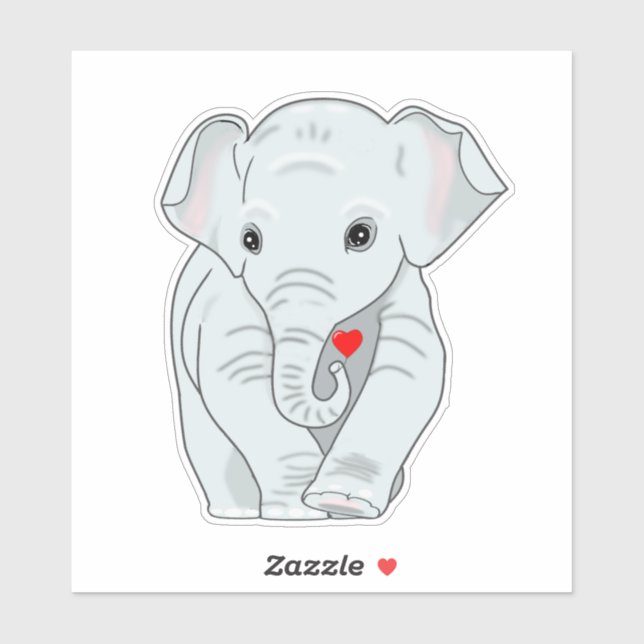 Cute Young Elephant with Heart Sticker (Sheet)