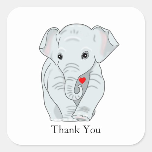 Cute Young Elephant with Heart Thank You Square Sticker