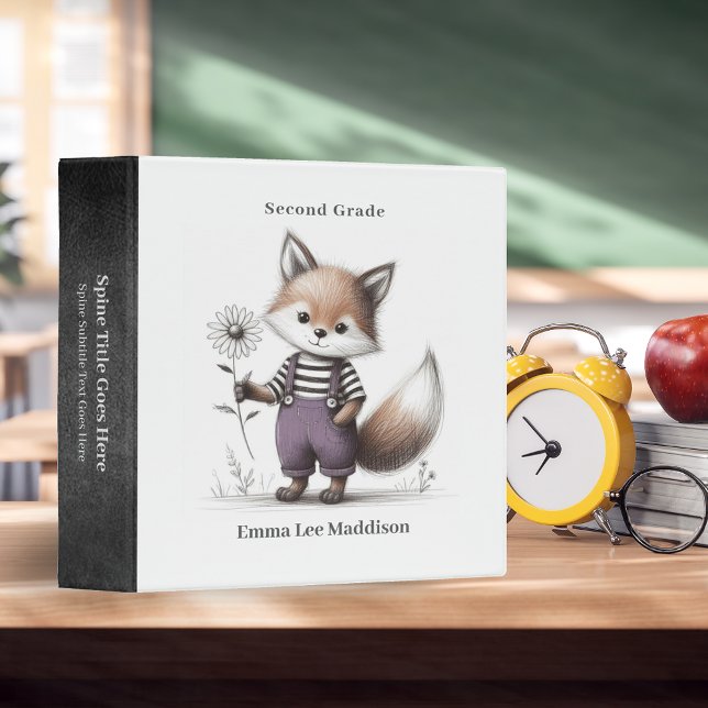 Cute Young Fox Holding Daisy Sketch  3 Ring Binder (Creator Uploaded)