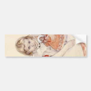 Cute Young Girl with a Doll (Childhood Art) Bumper Sticker