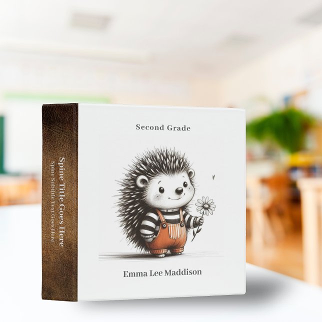 Cute Young Hedgehog Holding Daisy Sketch  3 Ring Binder (Creator Uploaded)