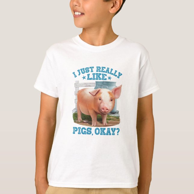 Cute Young Pig Farm Motive T-Shirt (Front)