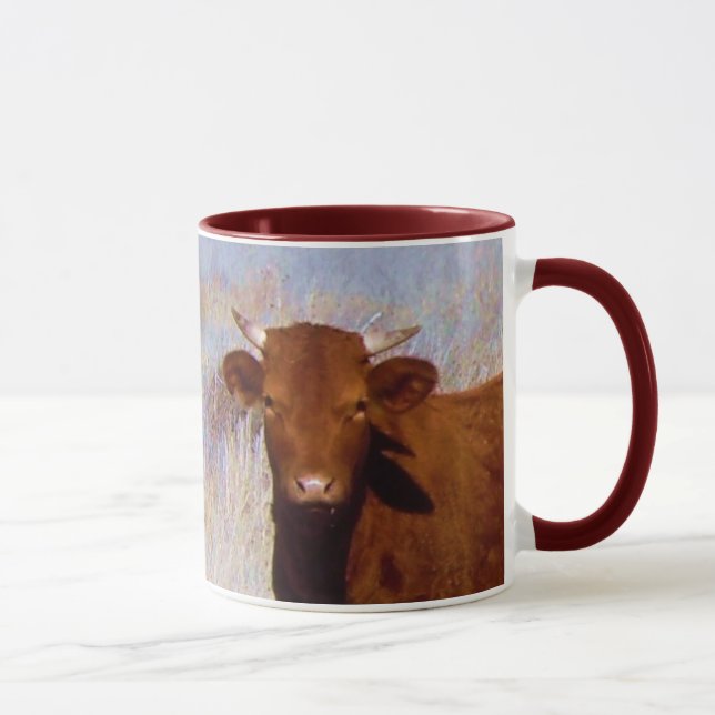 Cute Young Red Cow Cattle with Horns Western Mug (Right)