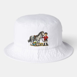 Cute Young Rider With Dapple Gray Horse Art Bucket Hat