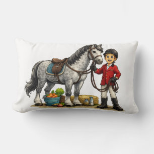 Cute Young Rider With Dapple Gray Horse Art Lumbar Pillow
