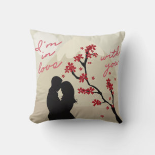 Cute young romantic couple in love, love story throw pillow