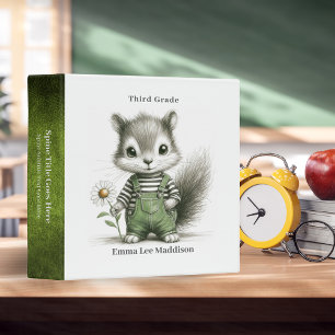 Cute Young Squirrel Holding Daisy Sketch 3 Ring Binder