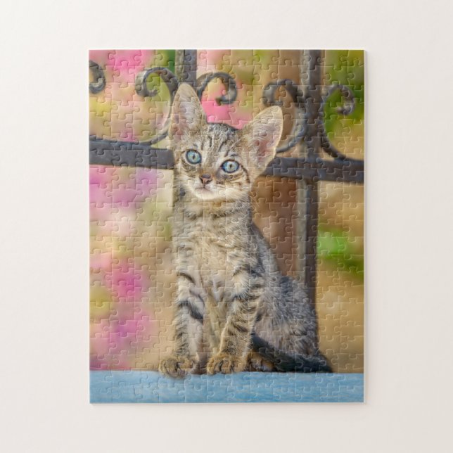 Cute Young Tabby Kitten with Blue Eyes in a Garden Jigsaw Puzzle (Vertical)