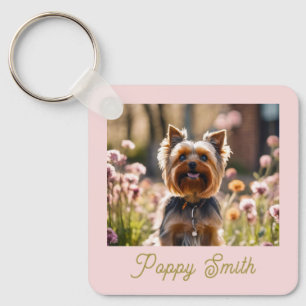 Cute Your Dog Photo Blush Gold Name Keychain