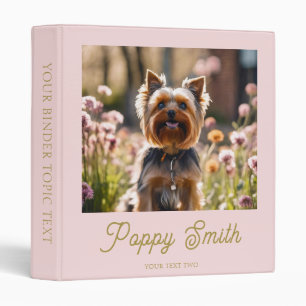 Cute Your Dog Photo  Blush Gold Name Pet 3 Ring Binder
