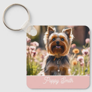 Cute Your Dog Photo Blush Name Keychain