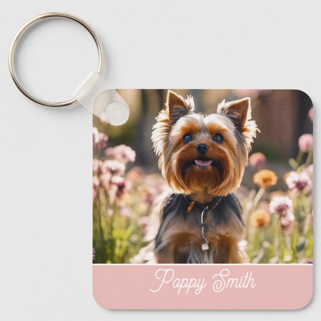 Cute Your Dog Photo Blush Name Keychain (Front)