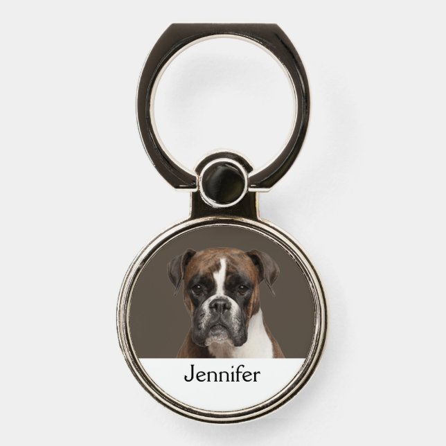 Cute Your Name Boxer Dog Pet Animal Phone Ring Stand (Front)