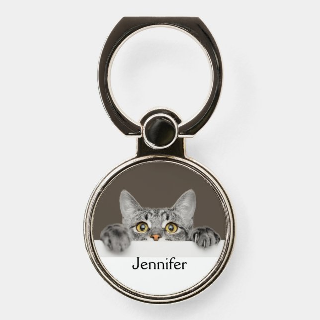 Cute Your Name Tabby Cat Pet Animal Phone Ring Stand (Front)