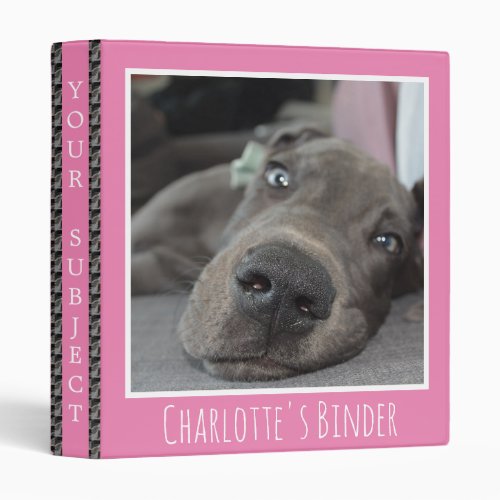 Cute Your Own Pet Photo Back To School Pink 3 Ring Binder