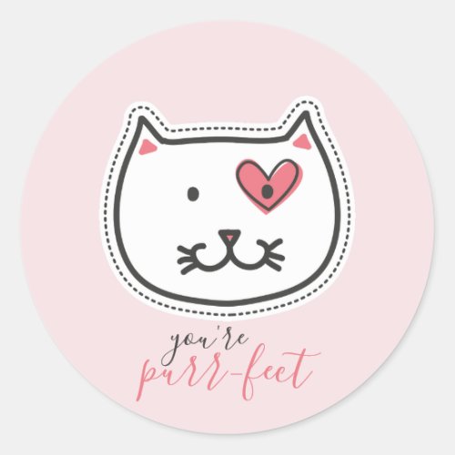 Cute Youre Purrfect Kitty Cat Heart Valentine Classic Round Sticker