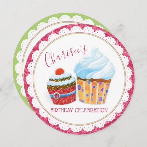 Cute Yummy Cupcakes Birthday Party Invitation