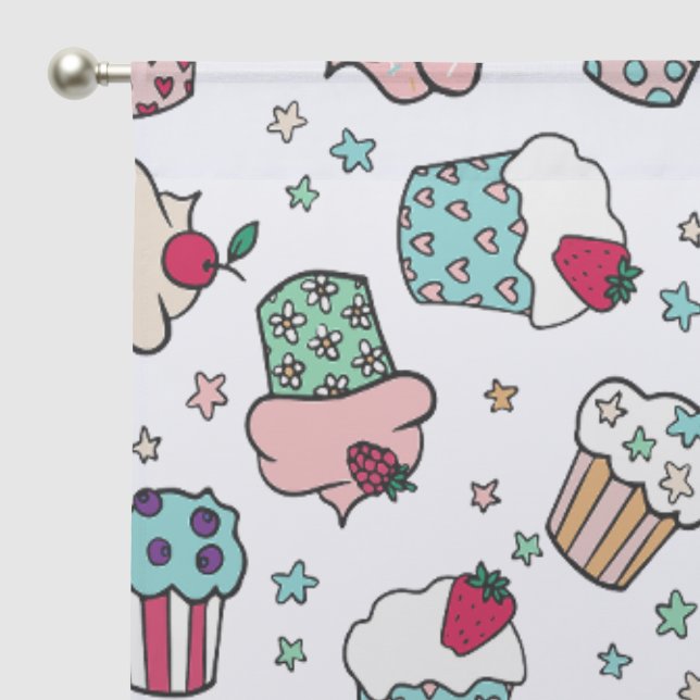 Cute Yummy Pink Turquoise Cupcake Pattern Sheer Curtains (Pocket)