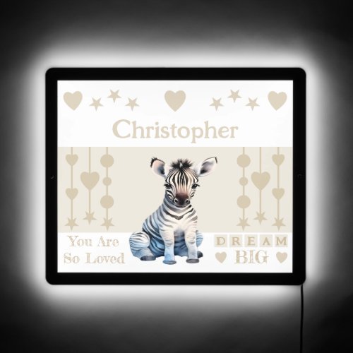 Cute zebra add name dream big stars brown LED sign