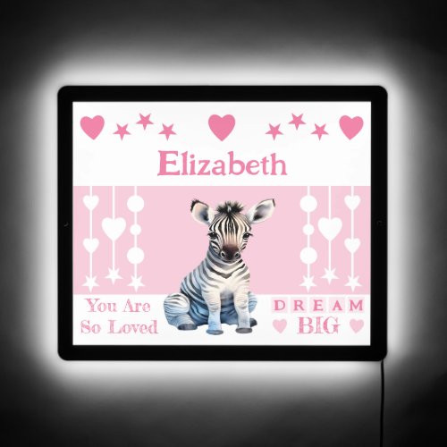 Cute zebra add name dream big stars pink LED sign