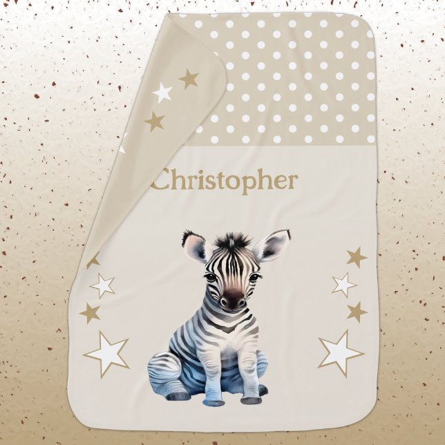 Cute zebra add name polka dots stars brown baby blanket (Creator Uploaded)