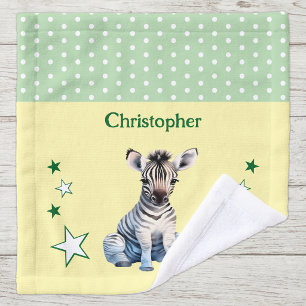 Cute zebra add name polka dots stars green wash cloth