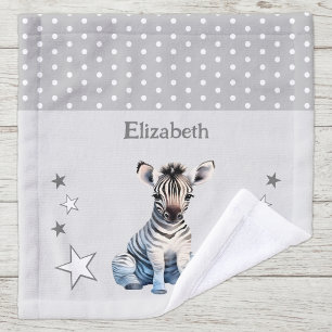 Cute zebra add name polka dots stars grey wash cloth