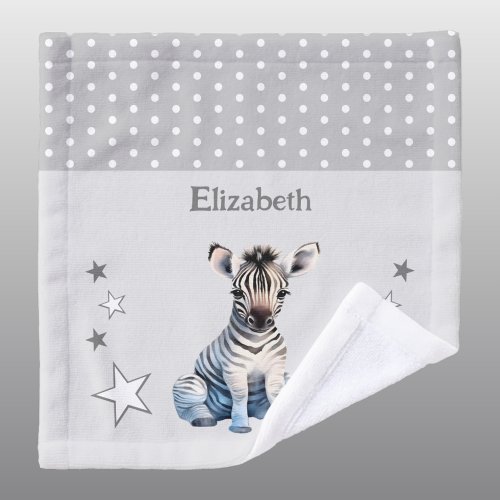 Cute zebra add name polka dots stars grey wash cloth