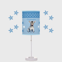 Cute zebra add name stars blue table lamp