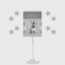 Cute zebra add name stars grey table lamp