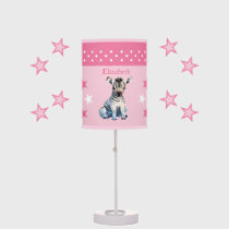 Cute zebra add name stars pink table lamp