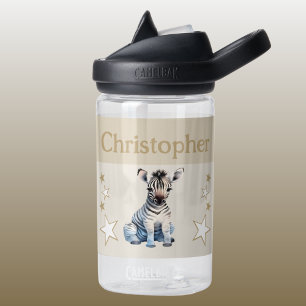 Cute zebra add name with stars kids brown water bottle