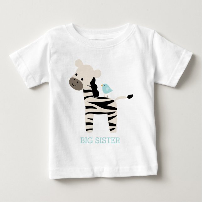 Cute Zebra and Bird Custom Message Baby T-Shirt (Front)