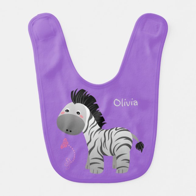 Cute Zebra and Butterfly Personalized Baby Bib (Front)
