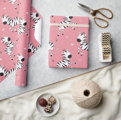 Cute Zebra Animal Girly Pink Pattern Wrapping Paper