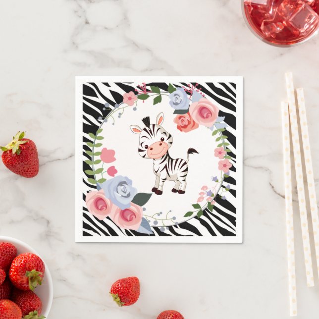 Cute Zebra Animal Print Baby Shower Napkins (Insitu)