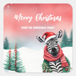 Cute Zebra animal wild Santa Christmas party kids Square Sticker