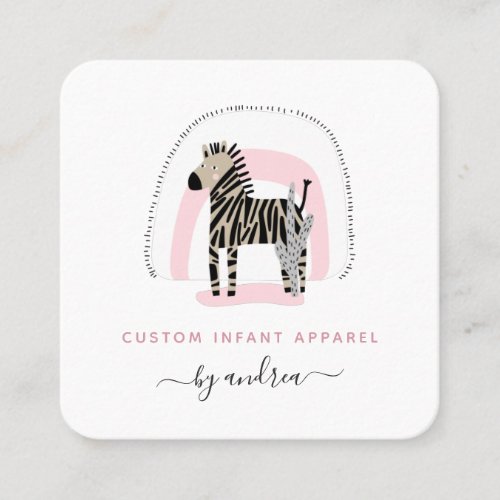 Cute Zebra Baby Pink Rainbow Kids Baby Boutique Square Business Card