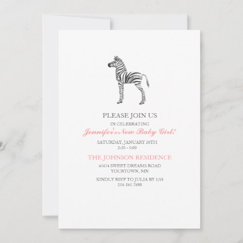 Cute Zebra Baby Shower Invitation