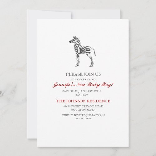Cute Zebra Baby Shower Invitation
