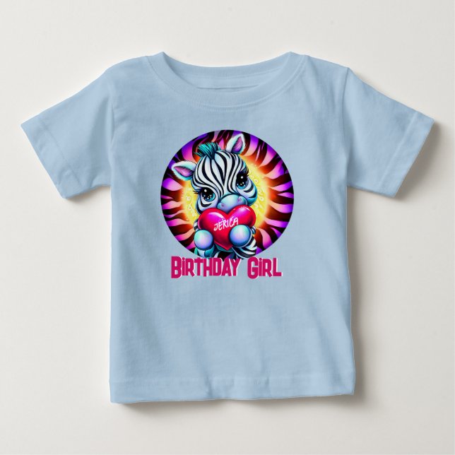 Cute Zebra Birthday Girl Baby T-Shirt (Front)