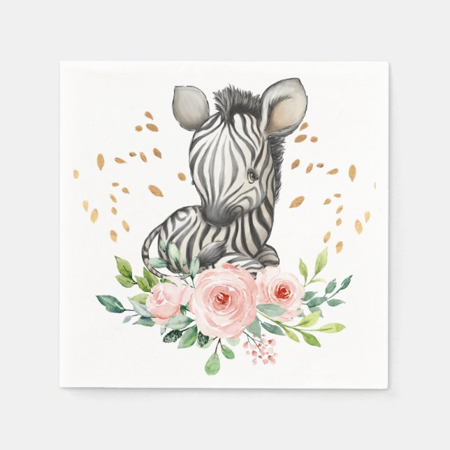 Cute Zebra Birthday Party Baby Shower Napkins (Front)