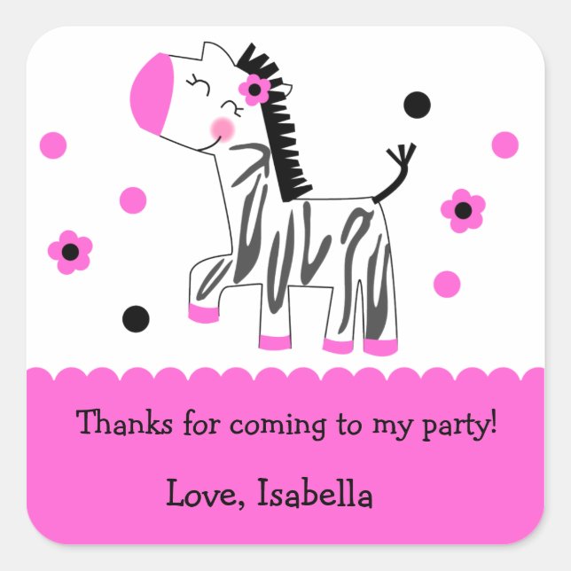 Cute Zebra Birthday Party Favor sticker labels (Front)