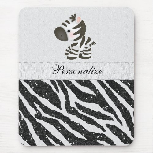 Cute Zebra  Black Printed Glitter Animal Print Mouse Pad