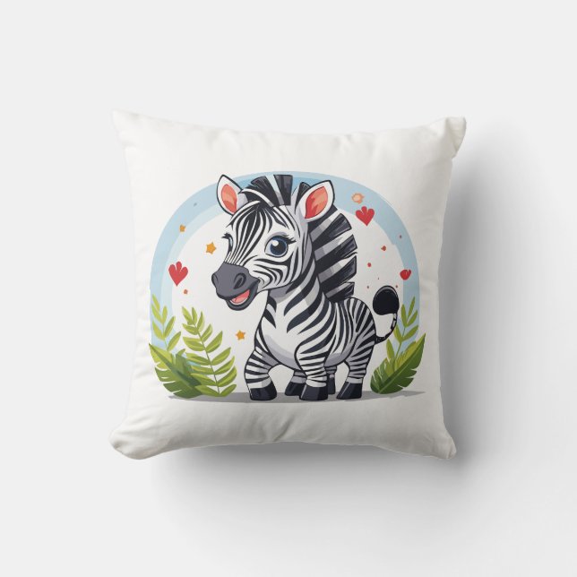 Cute zebra cartoon throw pillow (Front)
