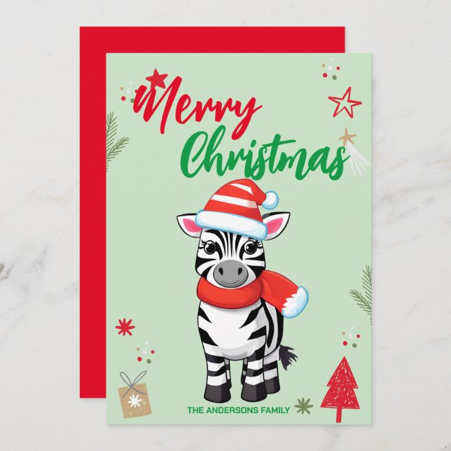 Cute Zebra Christmas tree Holiday Family name (Front/Back)
