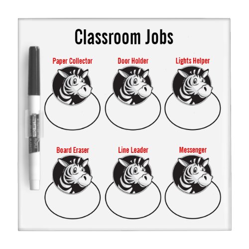 Cute Zebra Classroom Jobs for Students Dry Erase Board