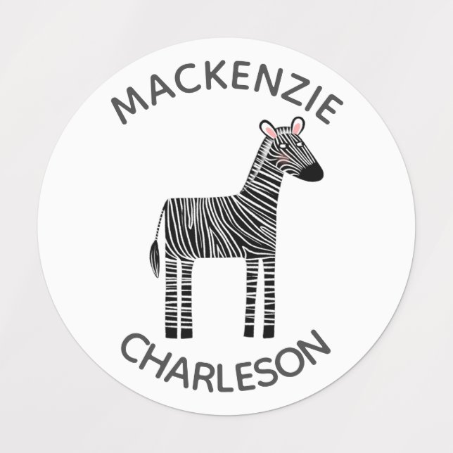 Cute Zebra Custom Name Kids' Labels (Design 1)