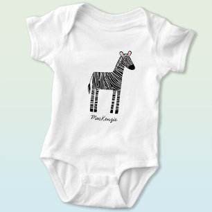 Cute Zebra Custom Name Personalized Baby Bodysuit